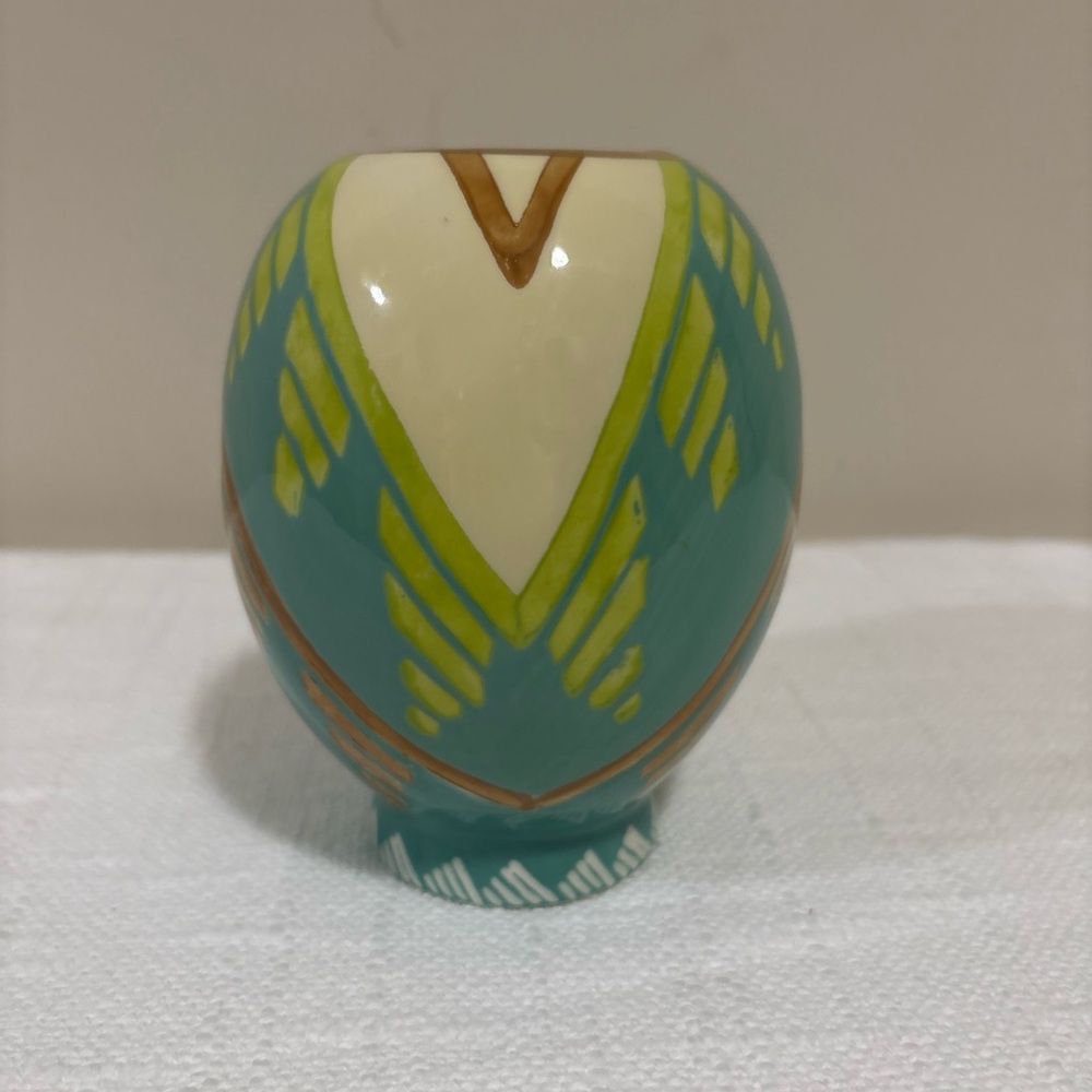 Anthropologie Ceramic Vase - Teal and Gold